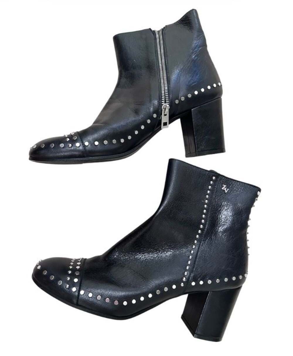 Zadig & Voltaire Lena Clous Studded Leather Ankle Boots Black Size 10